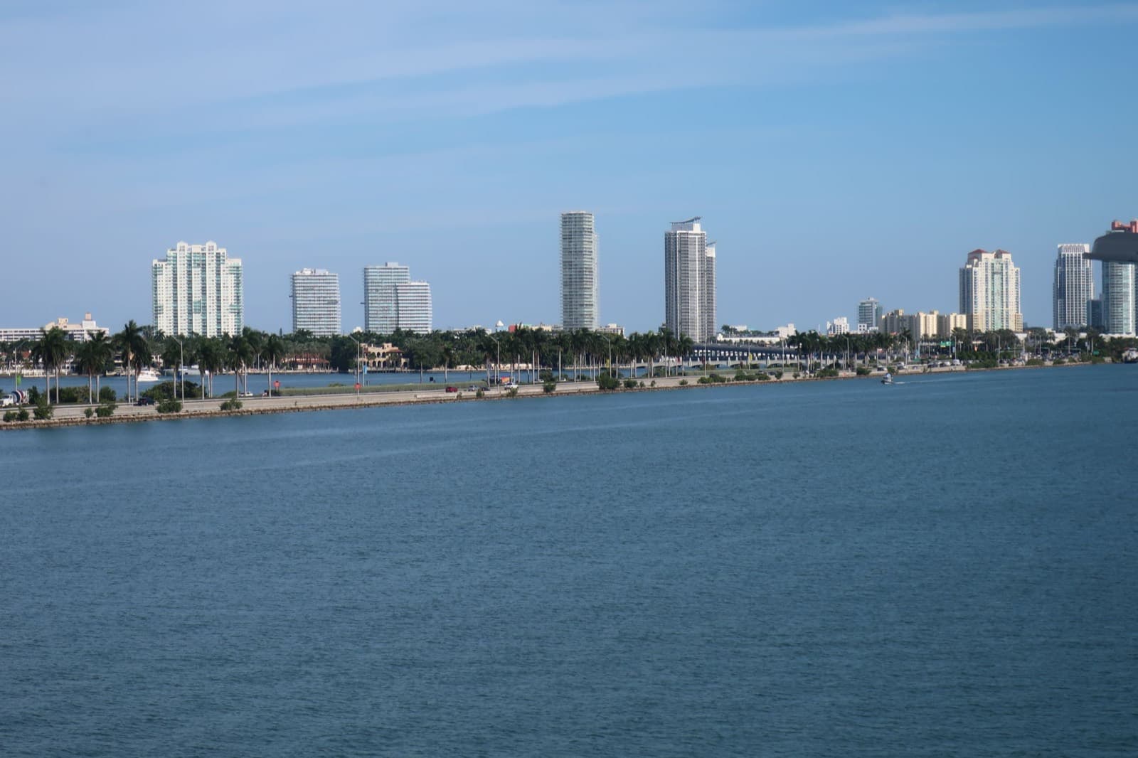 Miami Beach waterfront condo towers seen across Biscayne Bay